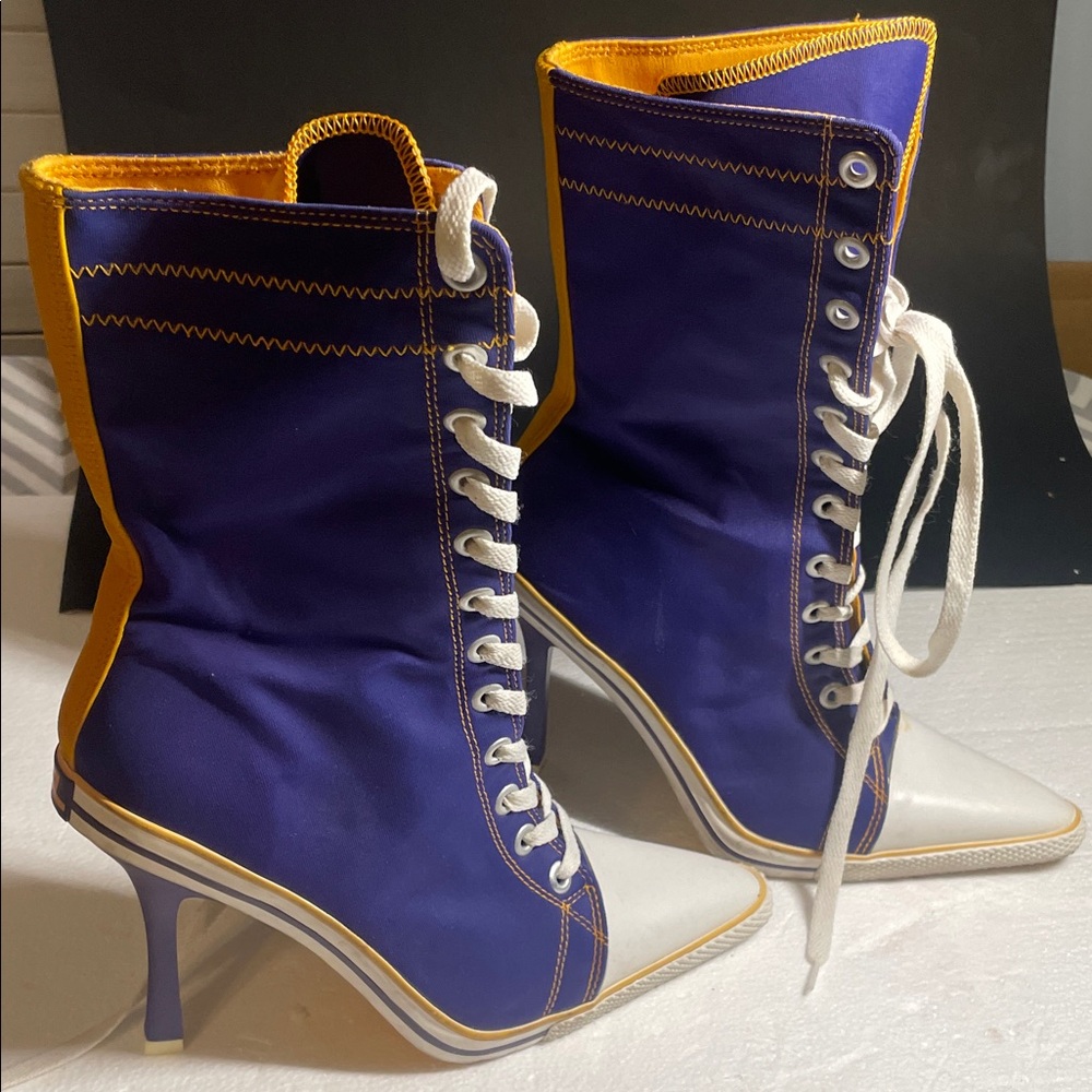Steve Madden Purple and Yellow Lace-Up Heeled Boots